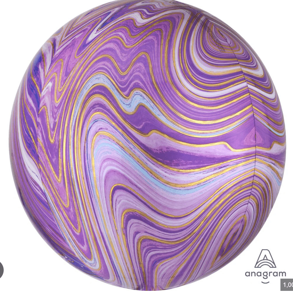 ORBZ AND SHAPE BALLOONS: 15" Marbelized Orbz Purple, Helium Inflated - Special Surprise Events
