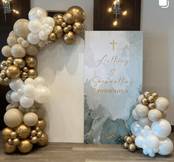 RELIGIOUS DECOR: Golden Angel Balloon Backdrop - Special Surprise Events