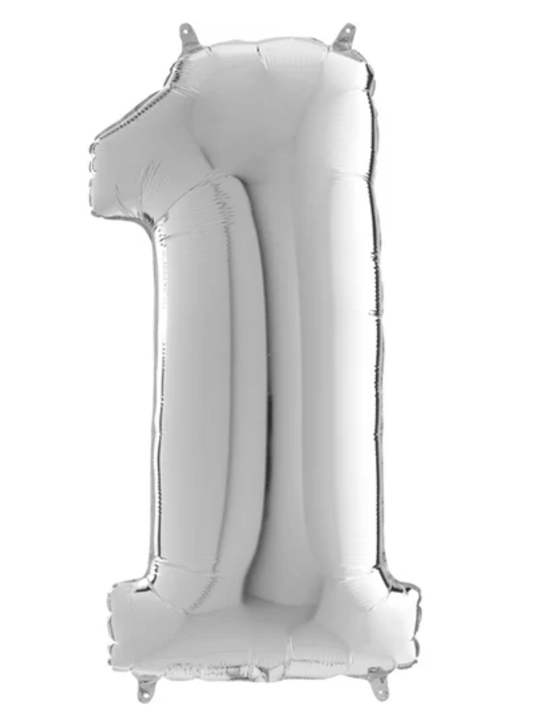 NUMBERS AND LETTERS: 26" Silver Supershape #1 balloon - Special Surprise Events
