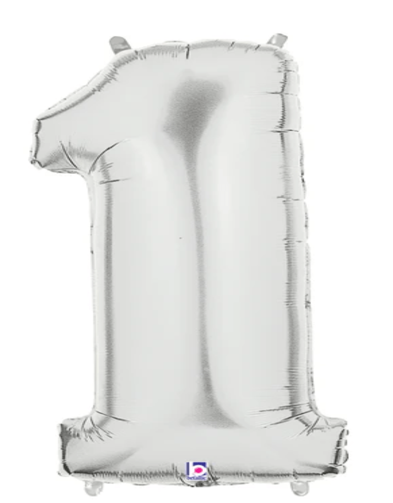 NUMBERS AND LETTERS: 34" Silver Supershape #1 balloon - Special Surprise Events