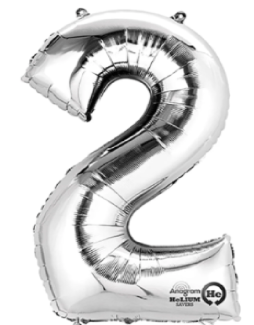 NUMBERS AND LETTERS: 34" Silver #2 balloon - Special Surprise Events