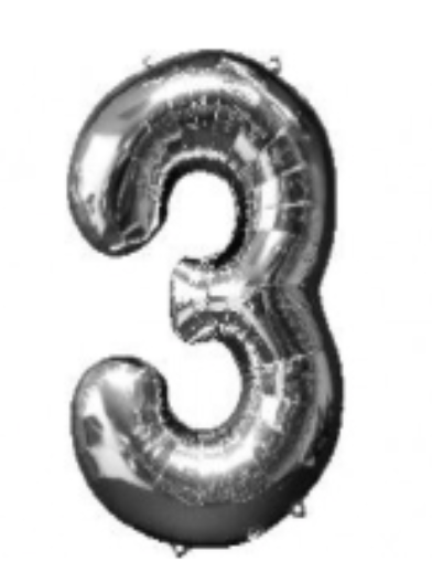 NUMBERS AND LETTERS: 34" Silver Number 3 balloon - Special Surprise Events
