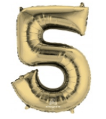 NUMBERS AND LETTERS: 34" Gold Number 5 balloon - Special Surprise Events