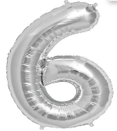 NUMBERS AND LETTERS: 34" Silver Number 6 balloon - Special Surprise Events