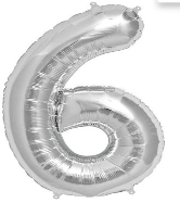 NUMBERS AND LETTERS: 26" Silver Number 6 balloon - Special Surprise Events