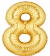 NUMBERS AND LETTERS: 34" Gold #8 balloon - Special Surprise Events