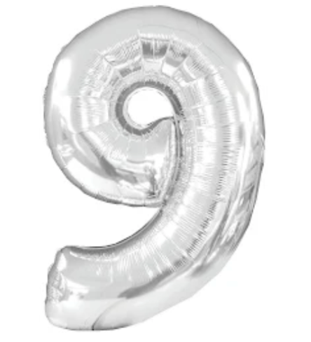 NUMBERS AND LETTERS: Silver #9 balloon - Special Surprise Events