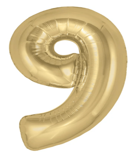 NUMBERS AND LETTERS: 26" Gold #9 balloon - Special Surprise Events