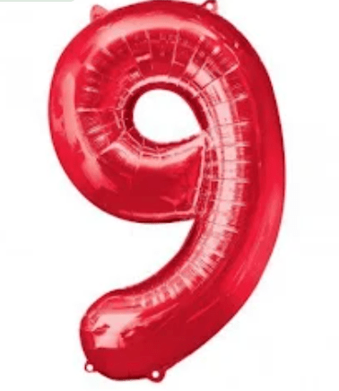 NUMBERS AND LETTERS: 34" Red #9 balloon - Special Surprise Events