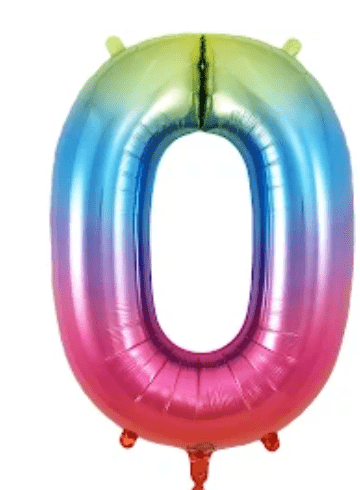 NUMBERS AND LETTERS: 34" Rainbow 0 Foil balloon - Special Surprise Events