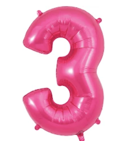 NUMBERS AND LETTERS: 34" Hot Pink Number 3 balloon - Special Surprise Events