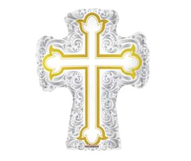RELIGIOUS DECOR: 29" Silver and Gold Cross balloon - Special Surprise Events