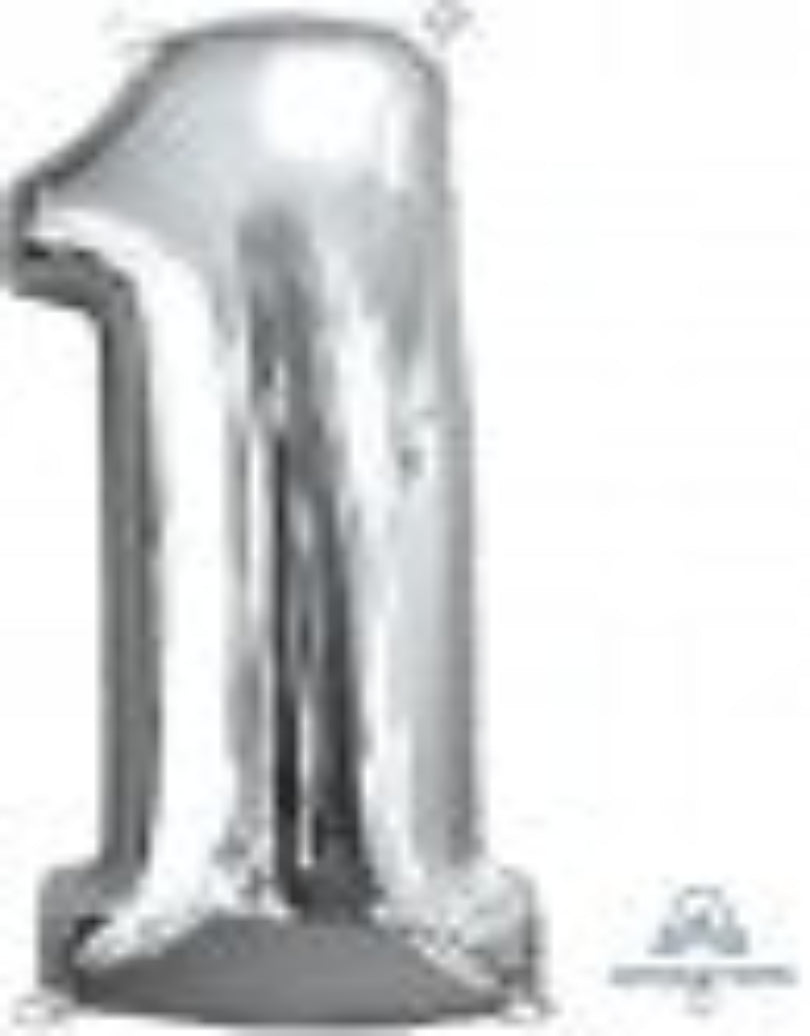 NUMBERS AND LETTERS: 26" Silver Supershape #1 balloon - Special Surprise Events