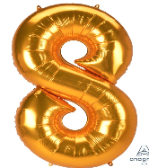 NUMBERS AND LETTERS: 53" Gold #8 balloon - Special Surprise Events